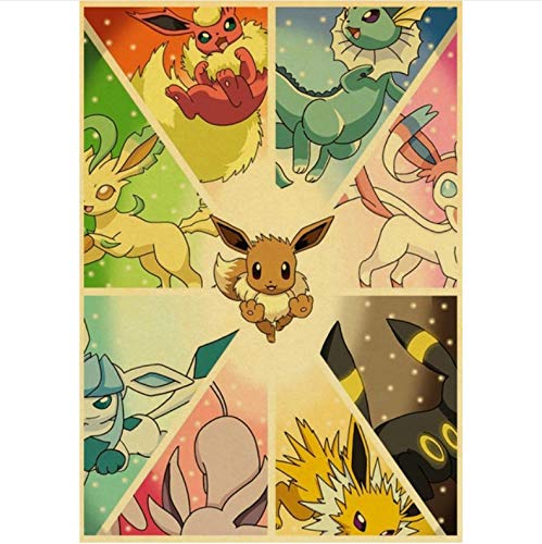 meilishop Dibujos Animados Japoneses Pokemon Go Pikachu Retro Poster E Impresiones Pintura De Arte De Pared para Sala De Hogar Decoración De Bar Pintura De Pared A997 (40X60Cm) Sin Marco