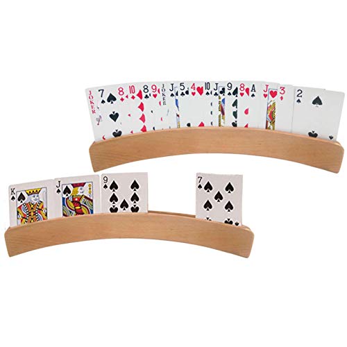 MMUK Soportes para Naipes de Madera, Soporte para Naipes Curvo de Madera, Bandeja, Juego de 2 tarjeteros sólidos para Jugar Cartas con Estrategia de Puente