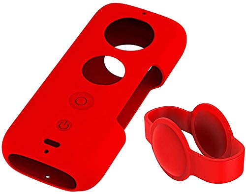 Mojosktch Funda de silicona y protector de lente de ojo de pez para Insta360 One X resistente a los arañazos Insta 360 One X accesorio (rojo)