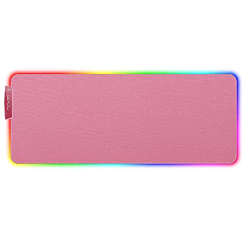 MoKo Alfombrilla de Ratón RGB Extra Grande, Base de Goma Antideslizante para Gamers, PC y Portátil con 15 Modos de Iluminación y Puerto USB 2.0, Almohada de Teclado para Jugador - Rosa Cereza