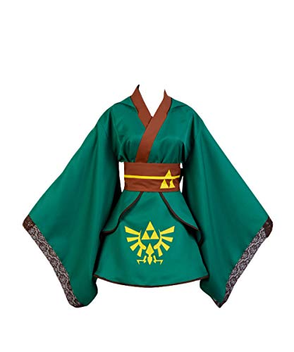 Mujer Juego Cosplay Disfraz de Kimono con Capucha de Link Carnaval Halloween Vestido Tradicional Japones Conjunto Completo, S