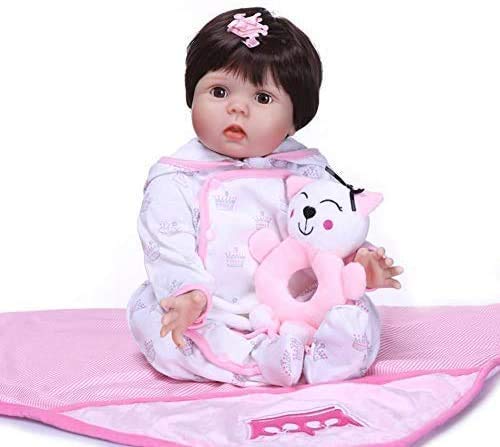 Muñeca 55cm Reborn Baby Dolls 22 Pulgadas Hermoso Vestido Cabeza de Silicona Suave + 3/4 extremidades Tela ponderada Cuerpo Bebé recién Nacido Siente los Ojos Parpadear Tan Lindo Juguetes para niños