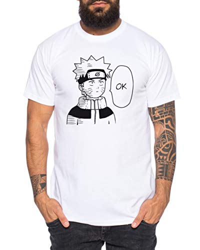 Naruto Ok - Camiseta de Hombre Son Ruffy Luffy Saitama One Dragon Goku Ball Vegeta Punch Man Piece, Größe2:XX-Large, Farbe2:Blanco