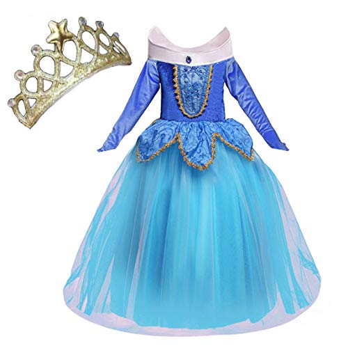 NNDOLL Disfraz de princesa Aurora Sleeping Beauty Dress para Niña pequeña Carnival vestido Azul 4 5 años