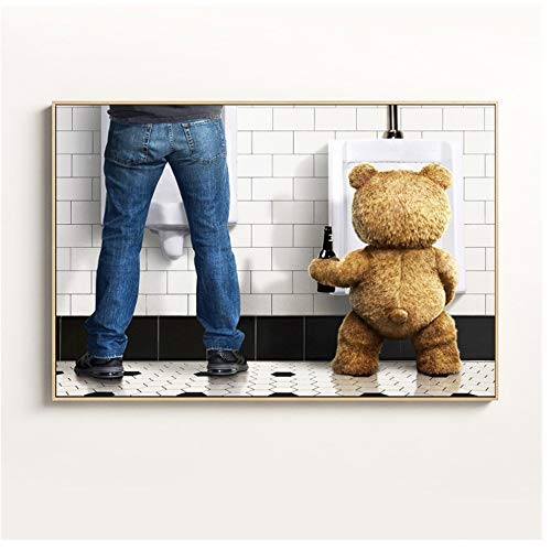 NO BRAND Funny Teddy Bear Man in Toilet Poster Nordic Humor Painting Modern Minimalist Wall Decoration Maison Bathroom Decor-50x70cm Sin Marco