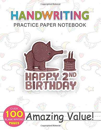 Notebook Handwriting Practice Paper for Kids Happy 2nd Birthday Boy Baby Elephant Kid two Year: PocketPlanner, Journal, Weekly, Hourly, 8.5x11 inch, Daily Journal, Gym, 114 Pages