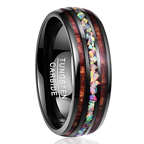 NUNCAD Anillo Hombre Mujer Unisexo con ópalo Madera al Mosaico Anillo de Tungsteno Moda para Boda 8mm Tamaño (27.5)