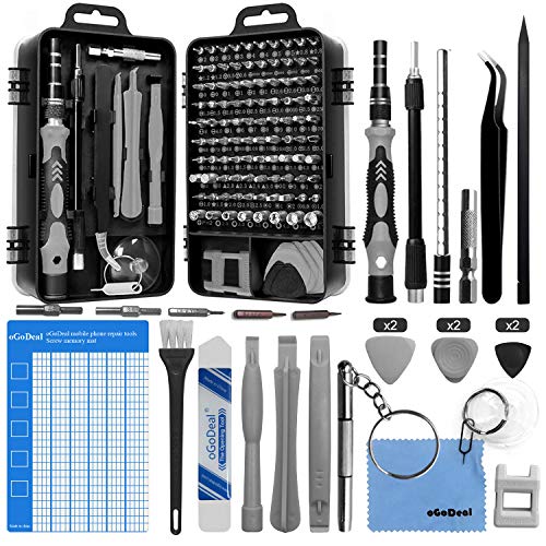 oGoDeal 127 en 1 Juego de Destornilladores de Precisión,Kit de Bricolaje Herramientas Profesional con Magnetizador para iPhones, Laptops, Reloj Juguetes Joyas,Teléfono, Xboxs, TV,Gafas, Cámara (Gris)