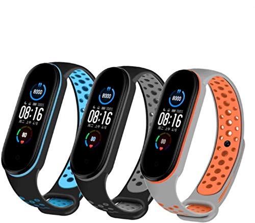 PaceBid 3 Piezas Correas Compatible con Xiaomi Mi Band 5, Impermeable Ajustable Silicona Reloj de Recambio Brazalete Correas，Suave, Transpirable, Resistente Banda para Xiaomi Mi Band 5