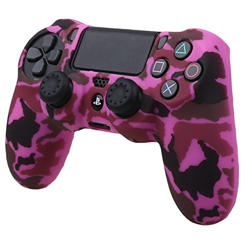 Pandaren® siliconas cubierta piel caso antideslizante Transferencia de agua personalizar camuflaje cover case para Mando PS4 x1 (Rosa oscuro) + asideros thumb grips x 2