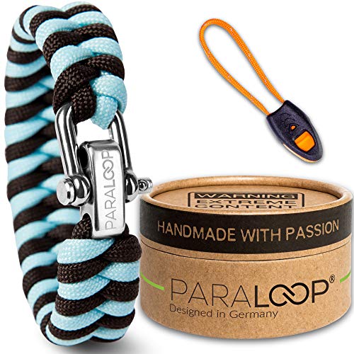 Paralop® - Pulsera de paracord, para mujer + colgante con silbato de señal trenzado a mano con caja de regalo, cierre de acero inoxidable, pulsera para mujer, color turquesa y marrón