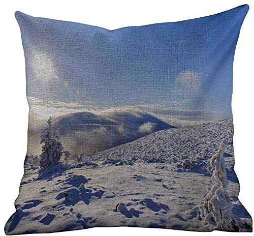 PotteLove Kid Pillow Case Winter,Snowy Landscape from The Top of a Hill Clear Sky Winter Season Photography,Blue Pale Yellow,Decorative Home Zippered Custom Throw Pillow 22"x22"Inch