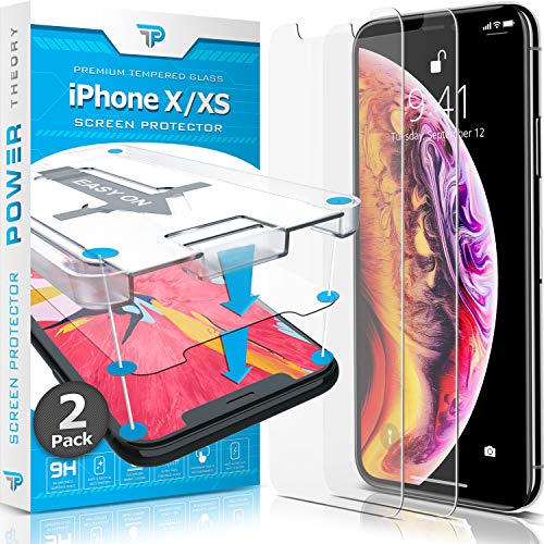 Power Theory Protector Pantalla para iPhone X/XS [2 Piezas] Cristal Templado Ultrafino (0.33mm), Vidrio Ultraresistente (Dureza 9H) con Kit de Instalación Anti Burbujas