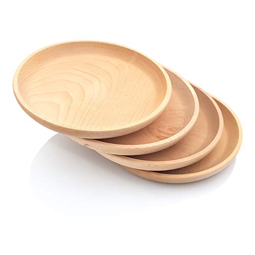 PRIMOLEGNO 4 x platos redondos de 22 cm | Guieta de madera de haya curada | Ideal para polenta, aperitivos, carnes, pescados dulces | +grandes + resistentes + grandes