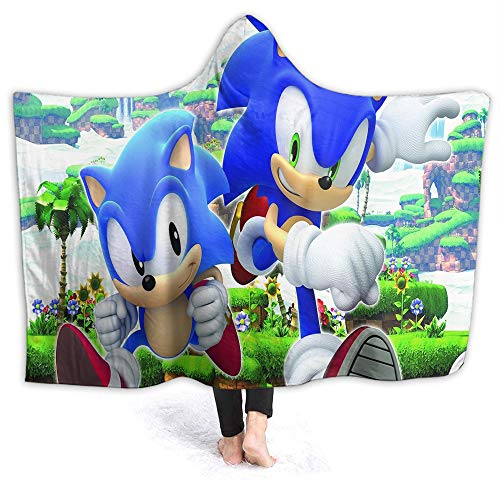 QiAOQIAOLO Sonic The Hedgehog Manta con capucha de felpa Sonic The Hedgehog Sega Videojuegos, Sonic Racing cálido, acogedor, extra suave para adultos tamaño 80 x 60 pulgadas