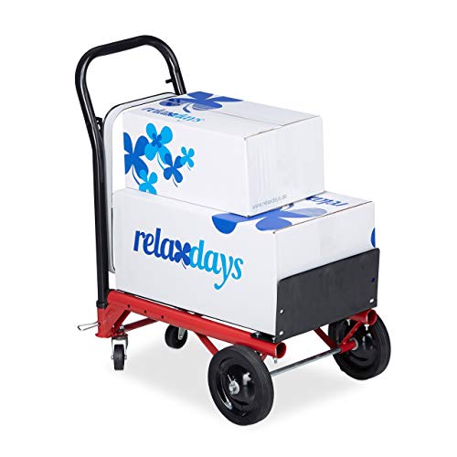 Relaxdays Carretilla de Mano 2 en 1 hasta 80 kg, Metal, Rojo-Negro, 99 x 37 x 30 cm