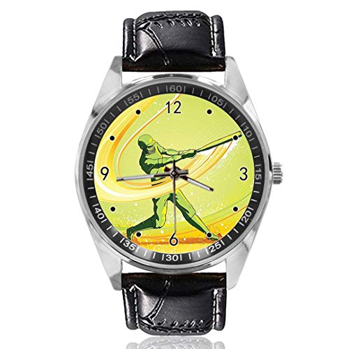 Reloj de Pulsera para Jugador de béisbol, diseño Personalizado, analógico, de Cuarzo, Esfera Plateada, Correa de Piel clásica, para Hombre y Mujer