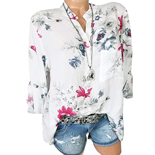 riou Blusa de Gasa Mujer Elegantes Tamaños Grandes Floral Manga Larga Túnica Otoño Camisa Jersey Modelo de Moda Tops para Mujer Blusas sin Mangas Primavera