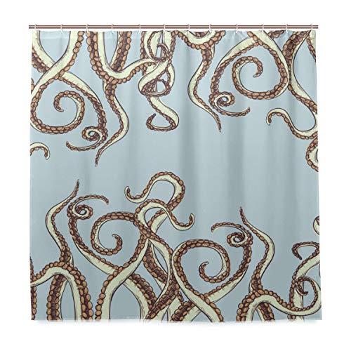 Rootti Funny Pulpo Tentáculo Cortina de ducha Cortina de baño de tela de poliéster impermeable resistente al moho con ganchos gratis cortina decoración del hogar 167 x 182 cm