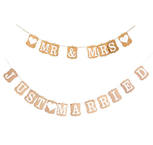 rosepartyh  Recién Casados ​​Banner Bunting y Mr Mrs Banner Garland para la Boda Decoración del Coche Despedida de Soltera Compromiso de la Foto Accesorios de Regalo de Boda para recién Casados