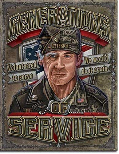 RTOUTS Generations Of Service - Cartel de metal retro para decoración de pared (20 x 30 cm)