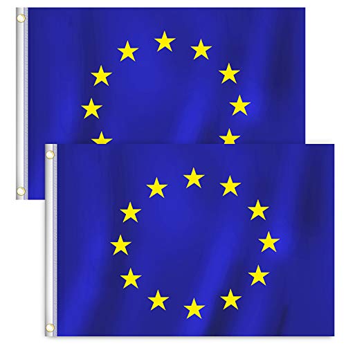 RYMALL Drapeau de l’Europe UE-Drapeau de l’Union Européenne 90x150cm Polyester-Drapeau UE Grande Taille Couleurs Vives et Drapeaux Nationaux à Double Couture