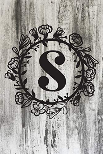 S: Letter S Monogram Black & Grey Rustic Floral Notebook & Journal