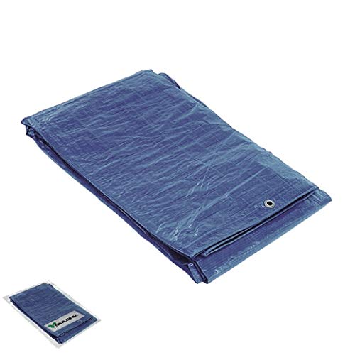 SATURNIA 15070025 Lona Impermeable Reforzada 6x10 (Aproximadamente) con Ojetes Metálicos, Lona de Protección Duradera, Color Azul, 6 x 10 metros