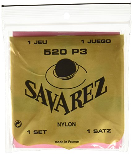 Savarez 655867 - Cuerdas para Guitarra Clásica, Juego Tradicional Concert 520P3 Tensión estandard, Nylon rojo, Cuerdas graves plateado