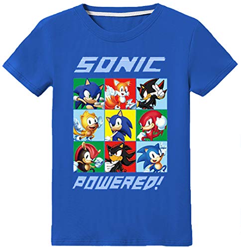 Silver Basic Camiseta de Verano Impresa en 2D para Niños y Niñas Sonic The Hedgehog Camiseta para Niños Sonic Cosplay Disfraz para Niños Sonic Shirt 140,Azul Sonic Team-2