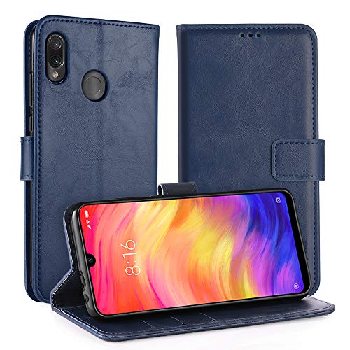 Simpeak Funda Compatible con Xiaomi Redmi Note 7 Funda Cuero Negro, Funda Libro Compatible con Redmi Note 7 Soporte Plegable/Ranuras Tarjetas y Billetes/Acceso a Botones-Azul