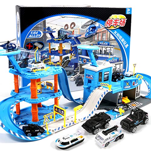 Siyushop Toy Playset Garaje, Policía Estacionamiento, Aparcamiento Infantil Lote Conjunto de Juguete, Autovía Boy Toy, (9 de aleación de Coches y 2 pasajeros / 15 de aleación de Coches y 2 aeronaves)