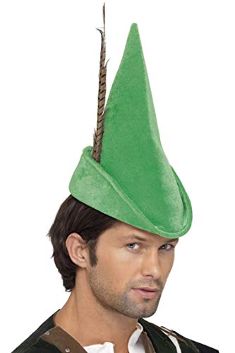 Smiffy'S 20037 Sombrero De Robin Hood Con Pluma Deluxe, Verde, Tamaño Único