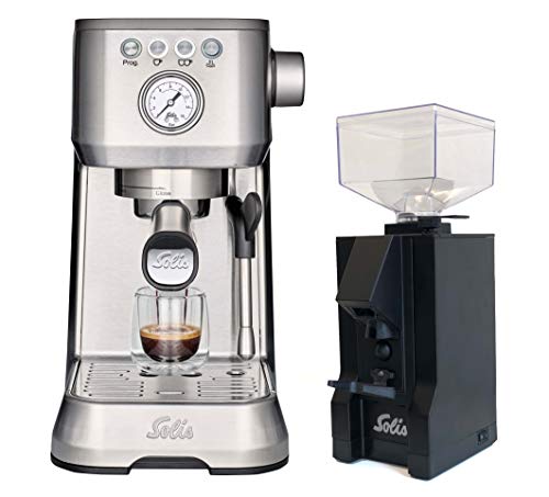 Solis Barista Perfetta Plus 1170 + Eureka Mignon Negro 1663 Grinder- Cafetera expresso automática - 15 bar - 1,7 L - 1 o 2 tazas - Máquina de café expreso - Acero inoxidable - Gris