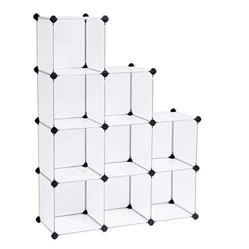 SONGMICS Armario Modular de Plástico PP, Estantería, Organizador para Ropa con 9 Cubos, 93 x 31 x 123 cm LPC115S