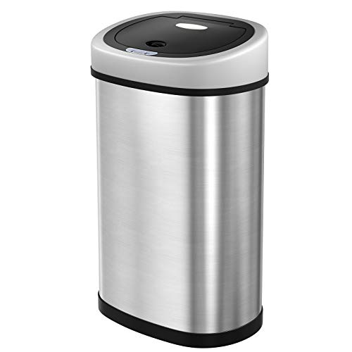 SONGMICS Cubo de busura con Sensor Basurero automático Cubo de Cocina Sensor infrarojo con Anillo de presión Aislar el Olor Acero Inoxidable 50 L Color Plata LTB92NG