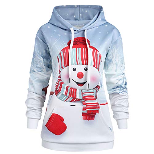 Sudadera Navidad con Capucha Mujer Hoodie Sudaderas Navideñas Mujer Jersey Navideño Pullover Hoodies Navidad Jerseys Navideños Mujer Talla Grande Jersey Navidad Muñeco Nieve Christmas Jumper Azul L