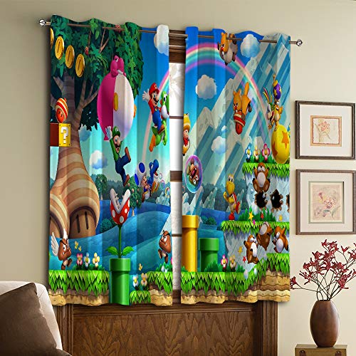 Super Mario Bros - Cortinas de salón, aptas para dormitorio, sala de estar, estudio, etc. 72 x 84 L