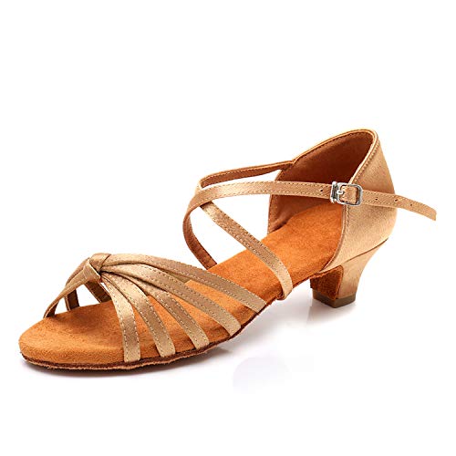 SWDZM Mujer/Niñas Zapatos de Baile/estándar de Zapatos de Baile Latino Satén Ballroom Modelo ES-XGG Beige 37.5 EU/23.8CM