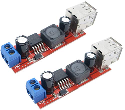 TECNOIOT x2pcs 6V-40V To 5V 3A Double USB Charge DC-DC Step-Down Converter Module LM2596 Dual USB