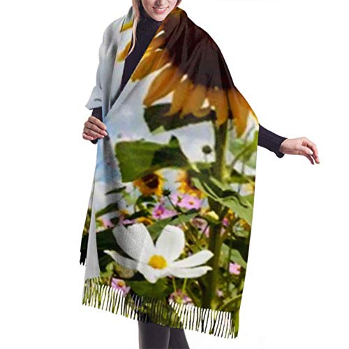 Tengyuntong Pashmina Wrap Manta bufanda, clásica cachemira sensación Unisex invierno bufanda, girasol Cosmos contra nubes largo grande caliente bufandas abrigo chal estola