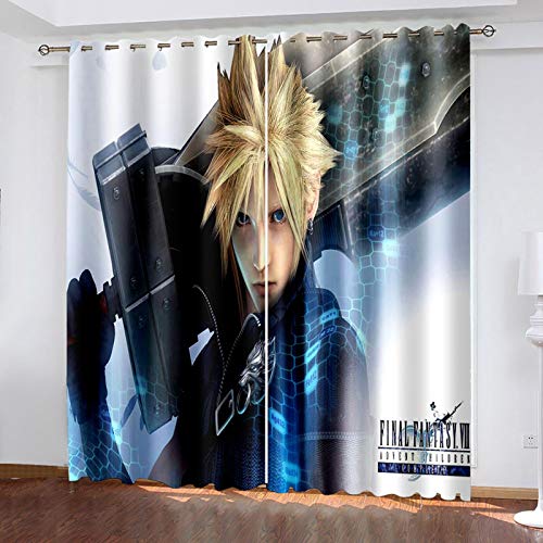 Timcome Cortinas Opacas, 2X 75x166cm(WxH), Final Fantasy VII 3D Impresión Digital Sala Cortinas, Reduccion Ruido Perforadas Cortinas Opacas para Dormitorio