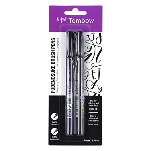 Tombow Fudenosuke - Juego de 2 rotuladores con punta de pincel, color negro