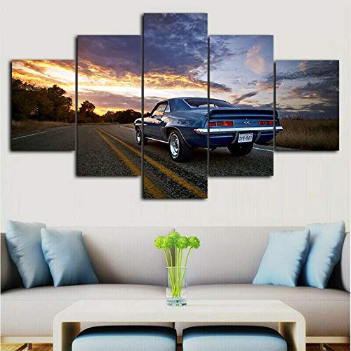 TOPRUN Cuadros Decoracion Salon Modernos 5 Piezas Lienzo Chevrolet Camaro SS Vintage HD Abstracta Pared Modulares Sala De Estar Impresión Artística Dormitorios Decoración De Pared Póster