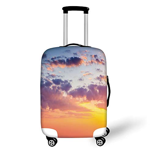 Travel Luggage Cover Suitcase Protector,Sky,Dramatic Sky Picture with Sunset Time Clouds and Tranquility Idyllic View,Peach Yellow Pale Blue，for Travel,S