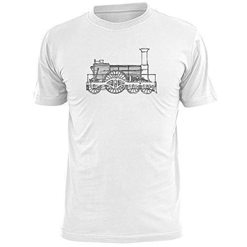 Unique Tees Great Western Express Steam Locomotora Tren Blueprint Sketch para Hombre Blanco Blanco L