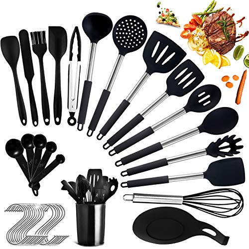 Utensilios de Cocina de Silicona,Utensilios de Cocina15 piezas y unos prácticos complementos,durable,resistente al calor,no tóxico,seguro y ecológico Juego de utensilios de cocina