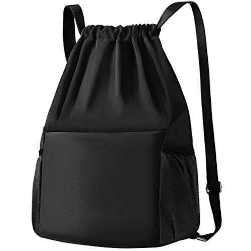 VBIGER Mochila Cuerdas Hombres Mujer Mochila Saco Tela Negro para Deporte Gimnasio Yoga Nadar Playa (negro)