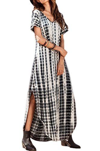 Vestidos Mujer Casual Playa Largos Verano Tie Dye Vestido Boho Hendidura Falda Larga Maxi Vestido Playeros Black M