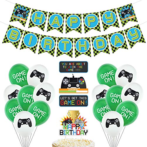 Video game party decoration set, gamepad balloon hanging decoration children happy birthday banner